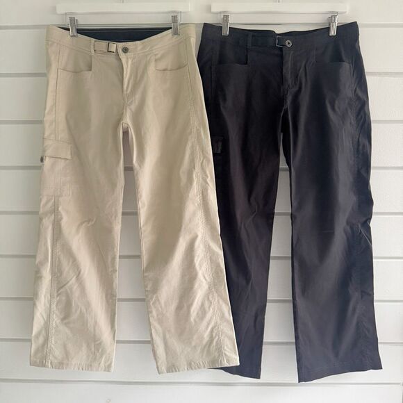 Prana Lot of 2 Women's Cargo Style Pants Black & Tan Size Medium Short - Picture 2 of 15